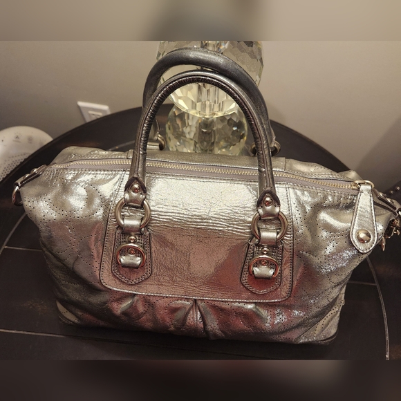COACH Ashley Perforated Metallic Gunmetal Leather Satchel SALE SALE SALE!!! - Picture 8 of 16